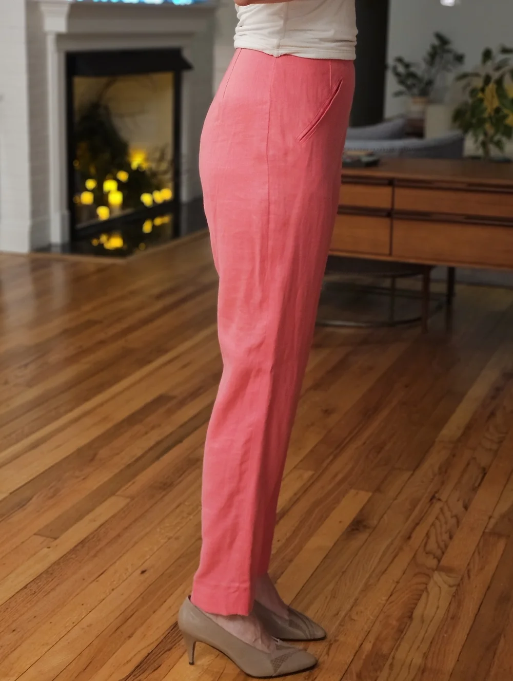 Finity Studio Pink Linen Pants with Back Zipper and Double Button